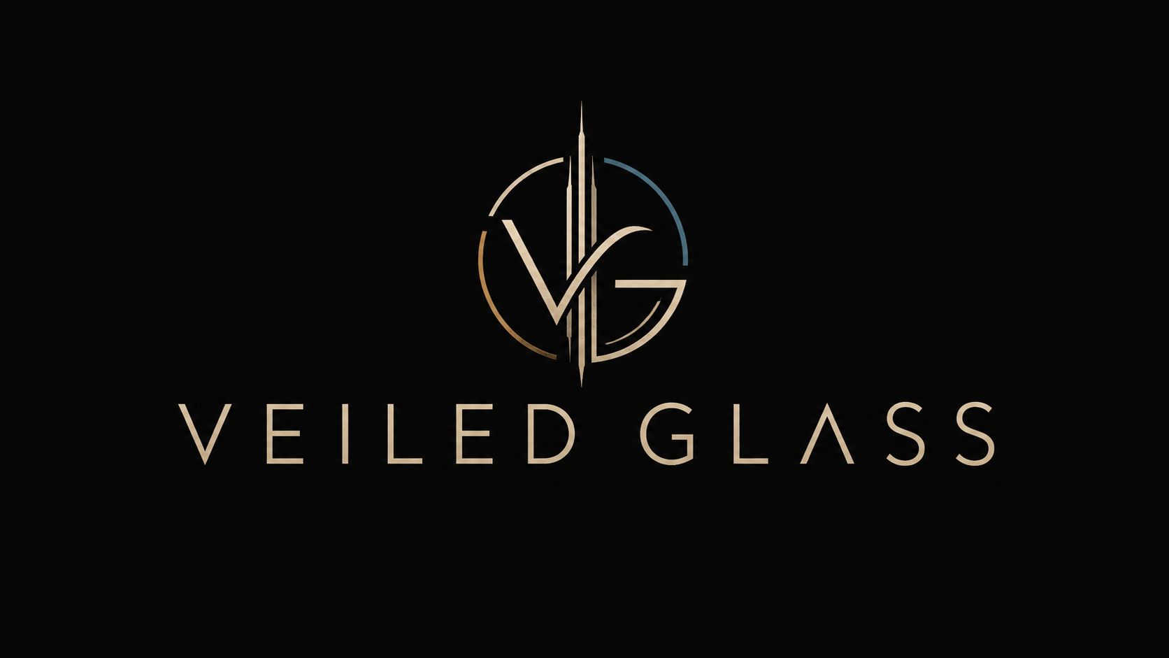 A circular emblem of the letters V and G above the words Veiled Glass, on black.